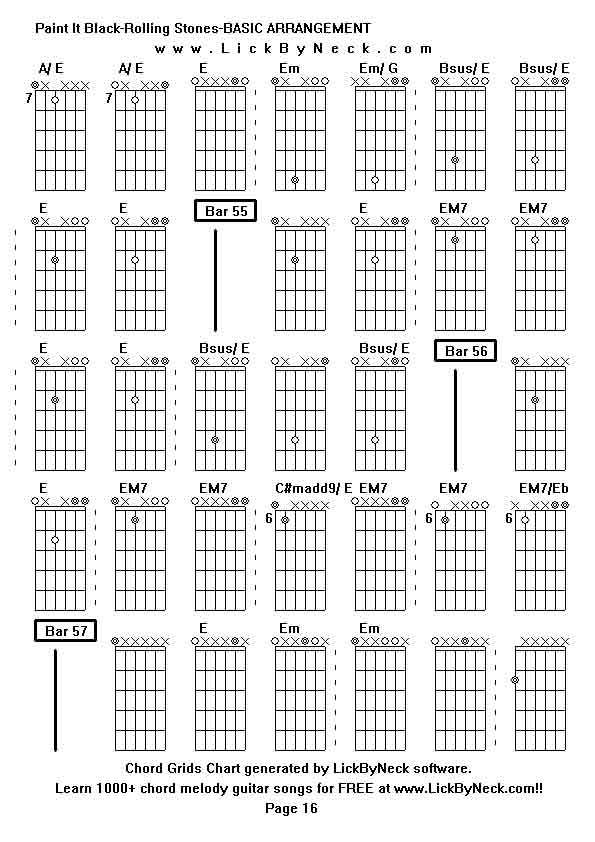 Chord Grids Chart of chord melody fingerstyle guitar song-Paint It Black-Rolling Stones-BASIC ARRANGEMENT,generated by LickByNeck software.